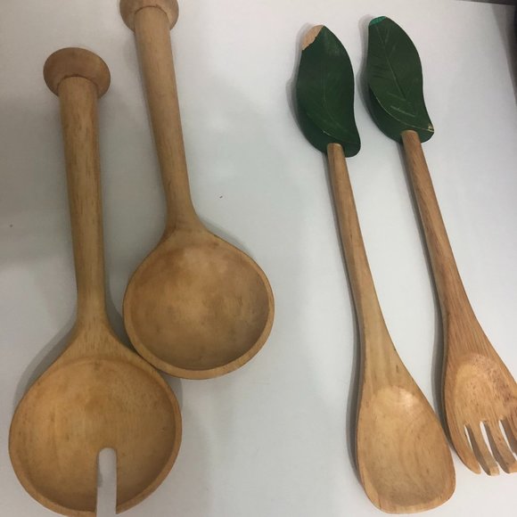 3pc Wooden Hand painted Salad Bowl Set - Picture 4 of 8